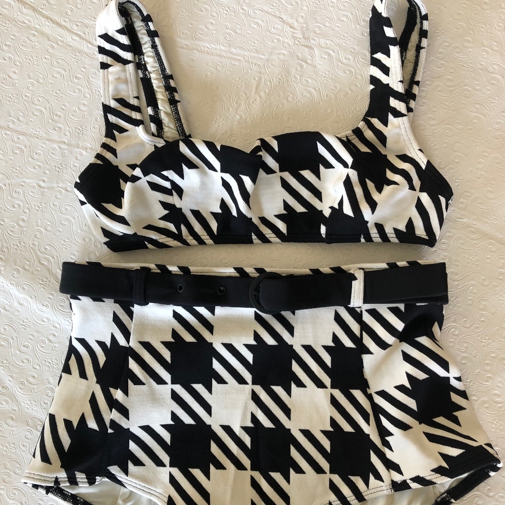 Solid and Striped Houndstooth printed bikini size Small